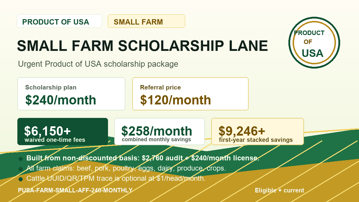 Small Farm Scholarship Lane Product of USA card